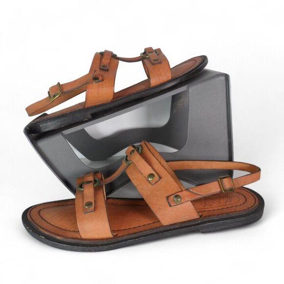 Vintage Made in Italy 1508 Leather Slingback Sandals Brown Women's 7M - Picture 2 of 11